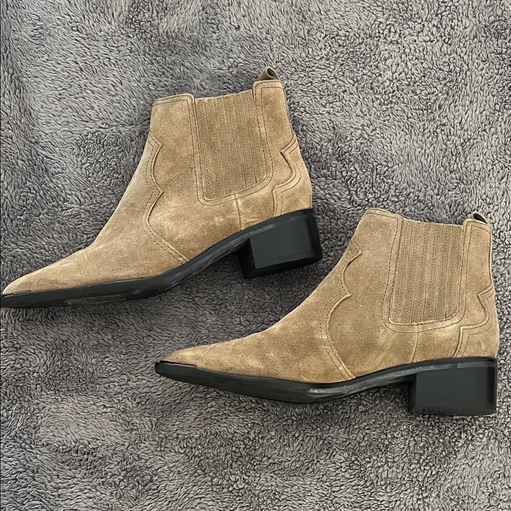 Marc Fisher Tan Suede Pointed Chelsea Ankle Boots